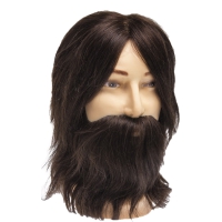 Мужская учебная голова манекен Dewal M-880BD-6 Робинзон 35 см. Темный шатен 100% натуральные волосы Human hair 230C, крупный размер. Без штатива