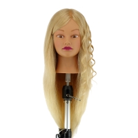 Учебная голова манекен для причесок Анжелика 50-60 см с настольным ШТАТИВОМ. Блондинка 100% мягкие европейские натуральные волосы Human hair 230C