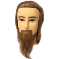 Манекен-голова мужская OLEG 15-17 см шатен 7.0. Тренировочная учебная голова 100% человеческий волос, усы и борода