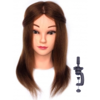 Учебная голова манекен Юля 35 см R003-14 с настольным ШТАТИВОМ. Шатенка 100% натуральные волосы Animal hair 180C