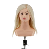 Учебная голова манекен с плечами Виктория 40 см для причесок. Блондинка 100% натуральные волосы Human hair 230C. Без штатива