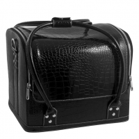 Сумка-чемодан черная блестящая Crocodile MAX. Размер 32х28х25 см, вес 2900 г. арт.19137 Planet Nails